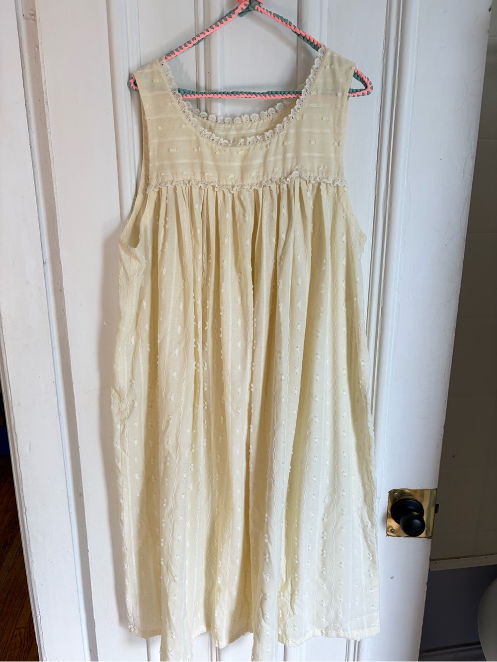 Vintage Pale Yellow Nightgown with Embroidery and Ruffle Details